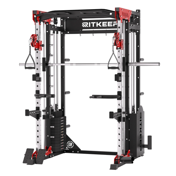 RitKeep PMAX-5600 all-in-one Smith machine with 150kg weight stack in red