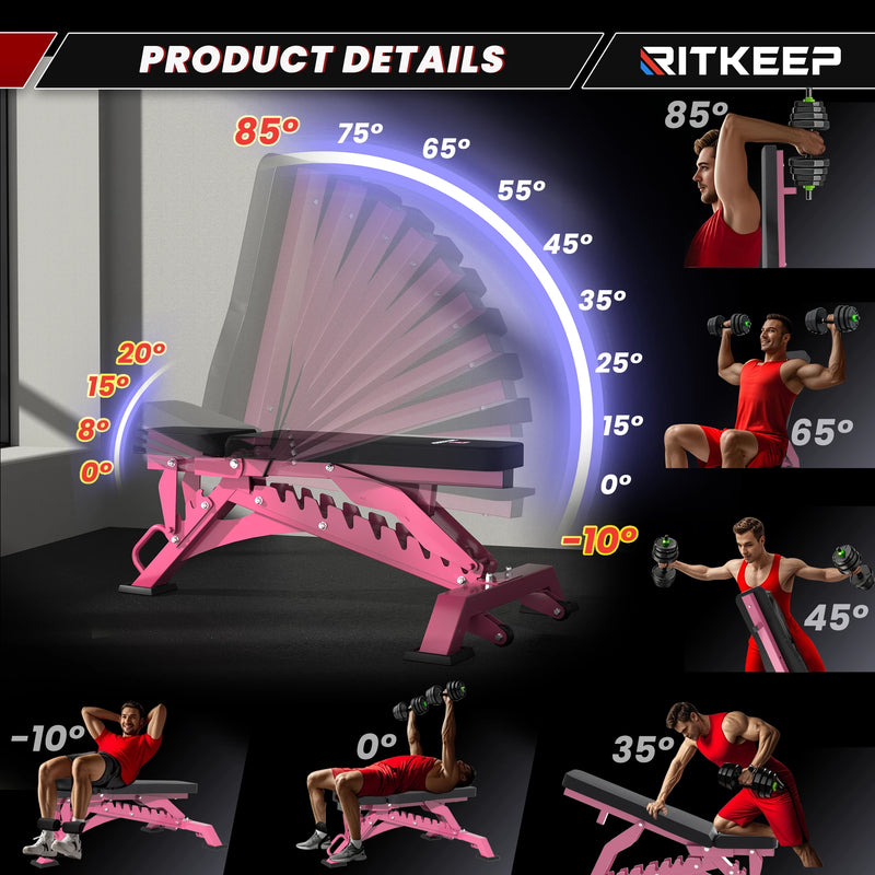 Pink RAB-3000 Adjustable Heavy Duty Incline Weight Bench
