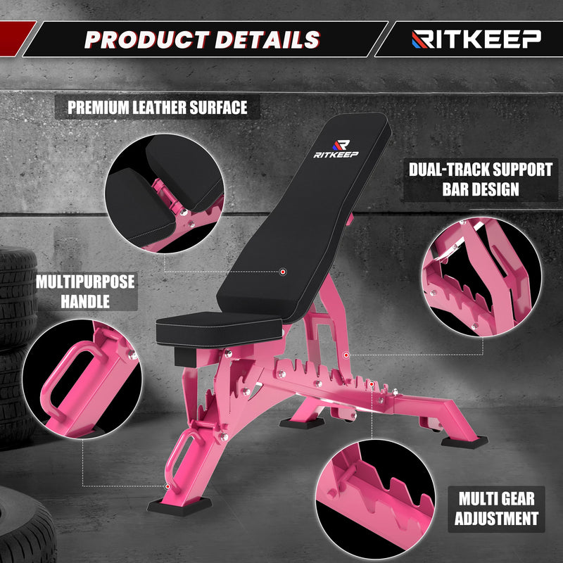 Pink RAB-3000 Adjustable Heavy Duty Incline Weight Bench