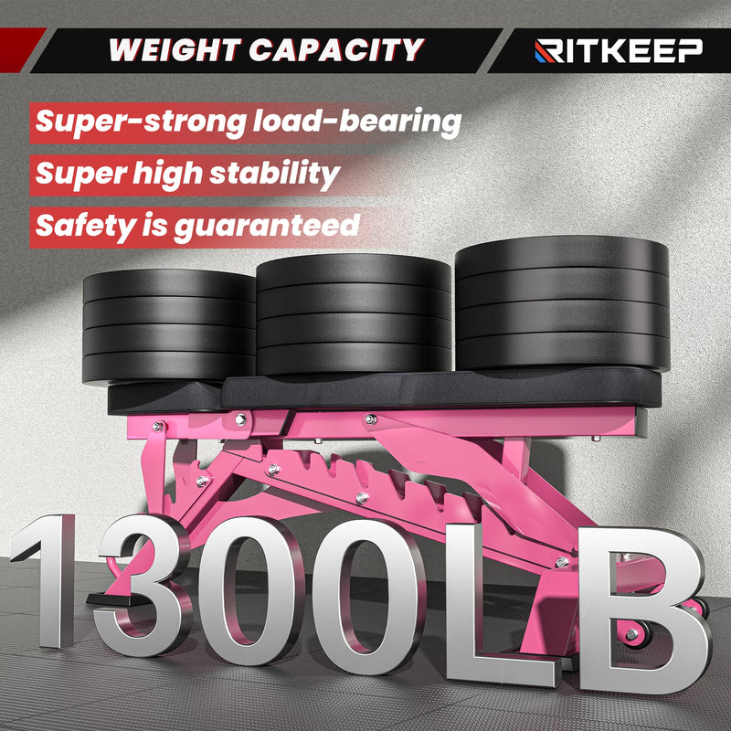 Pink RAB-3000 Adjustable Heavy Duty Incline Weight Bench