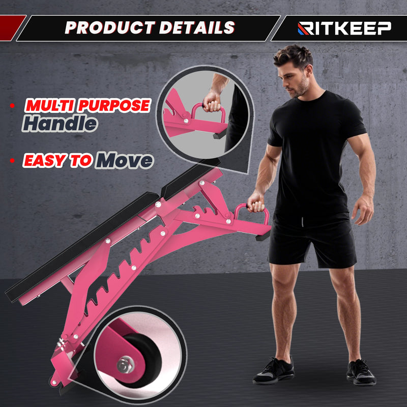 Pink RAB-3000 Adjustable Heavy Duty Incline Weight Bench
