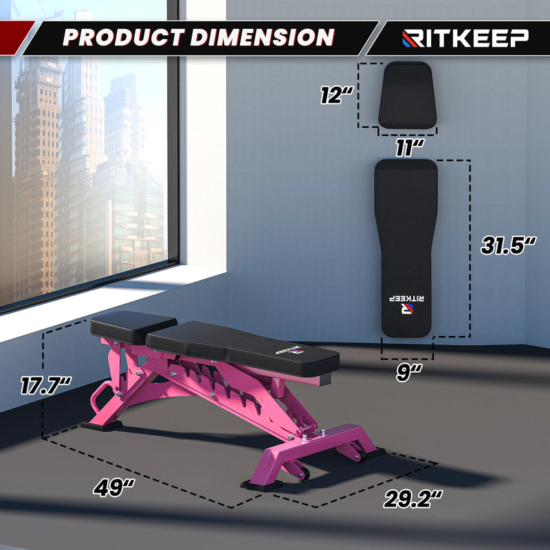 Pink RAB-3000 Adjustable Heavy Duty Incline Weight Bench