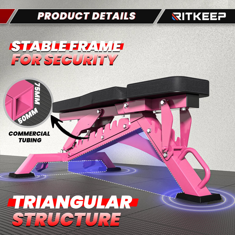 Pink RAB-3000 Adjustable Heavy Duty Incline Weight Bench
