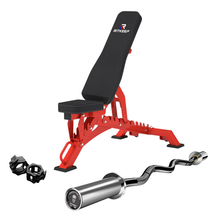 4ft Olympic EZ Curl Bar & Weight Bench Package