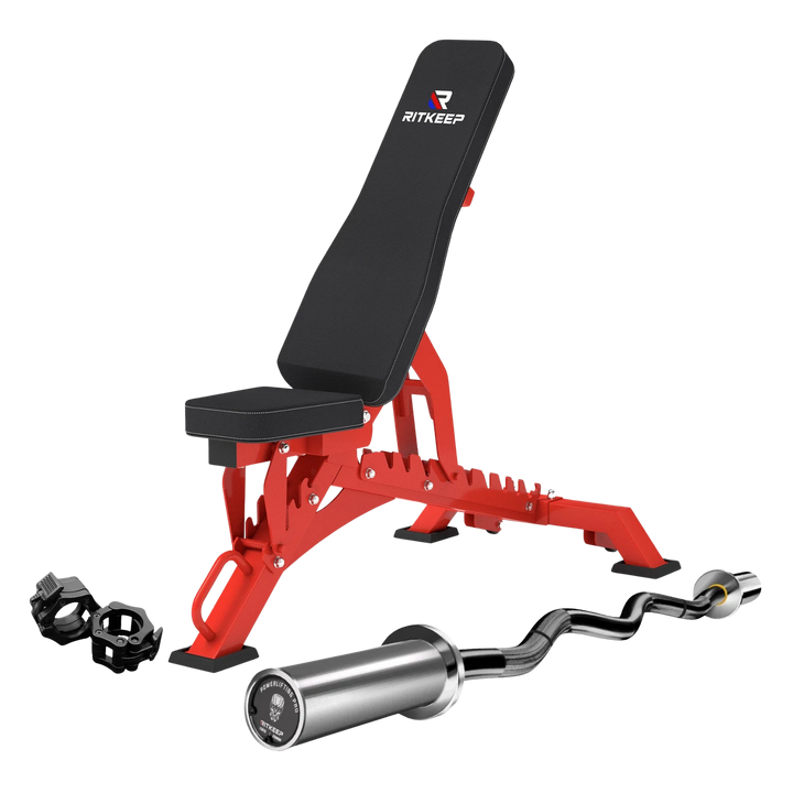 4ft Olympic EZ Curl Bar & Weight Bench Package