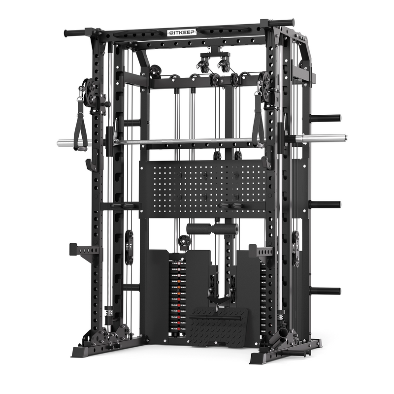 RitKeep ANVIL S1 all-in-one Smith machine with dual 155 lb weight stacks in black.
