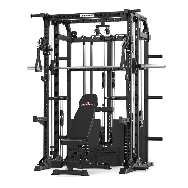 RitKeep ANVIL S1 all-in-one Smith machine with dual 155 lb weight stacks in black.