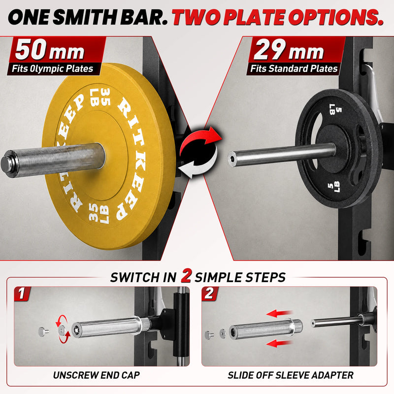 RitKeep ANVIL S1 Smith machine with removable Smith bar sleeve for 29 mm and 50 mm weight plates.