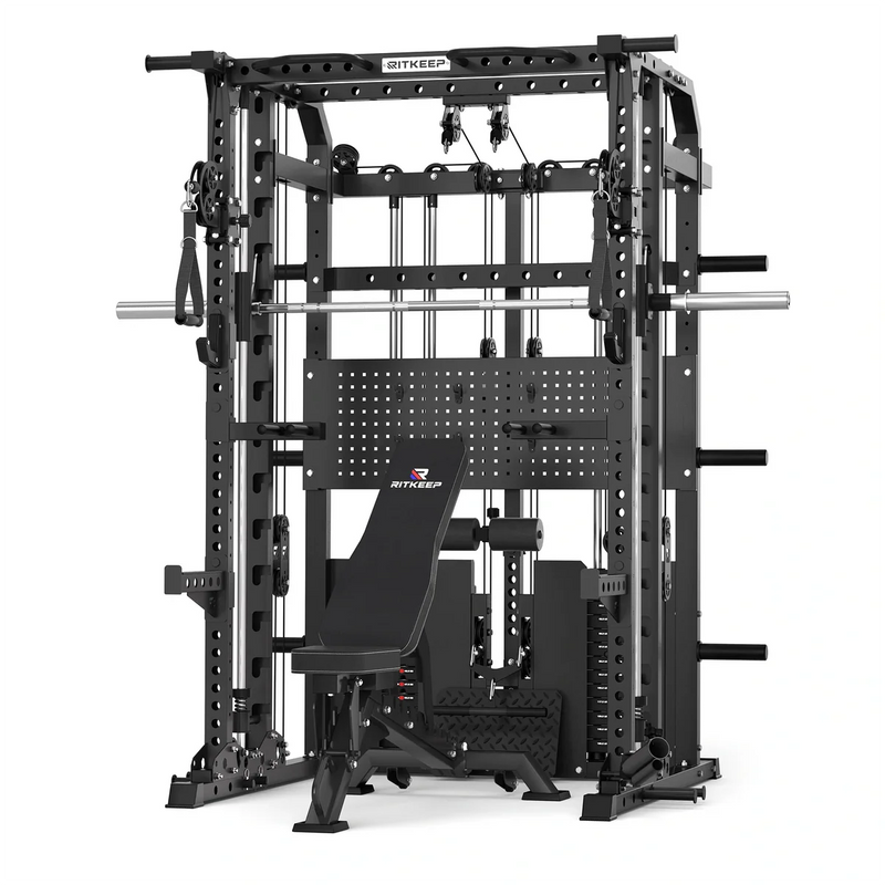 RitKeep ANVIL S1 all-in-one Smith machine with dual 155 lb weight stacks in black.