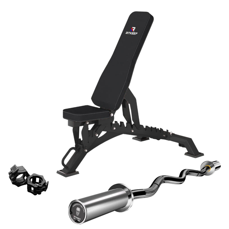 4ft Olympic EZ Curl Bar & Weight Bench Package