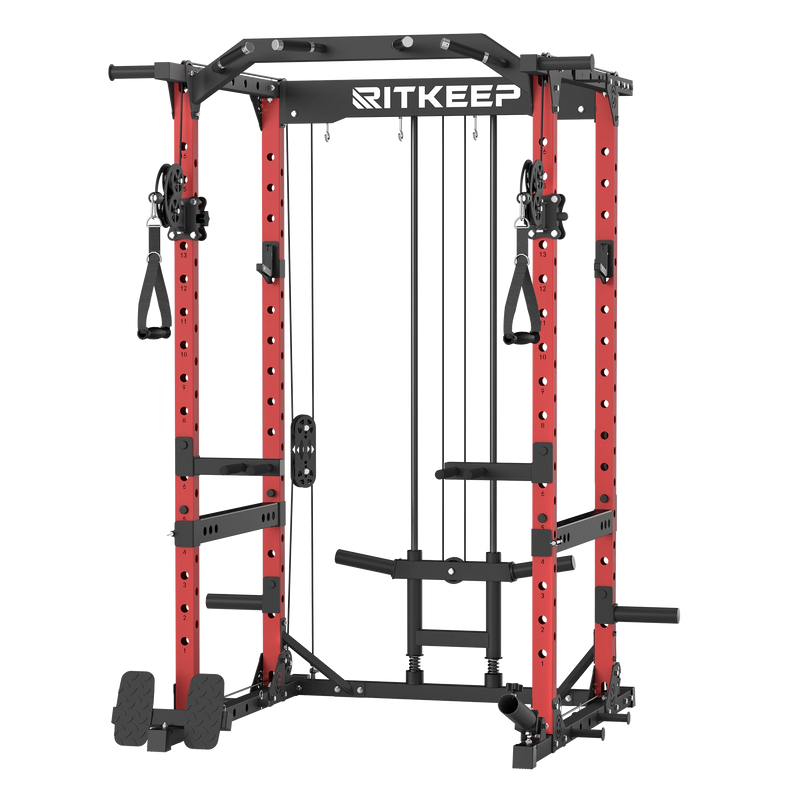 RitKeep Destroyer M10 ALL-IN-ONE Home Gym Power Rack With Cable System in red
