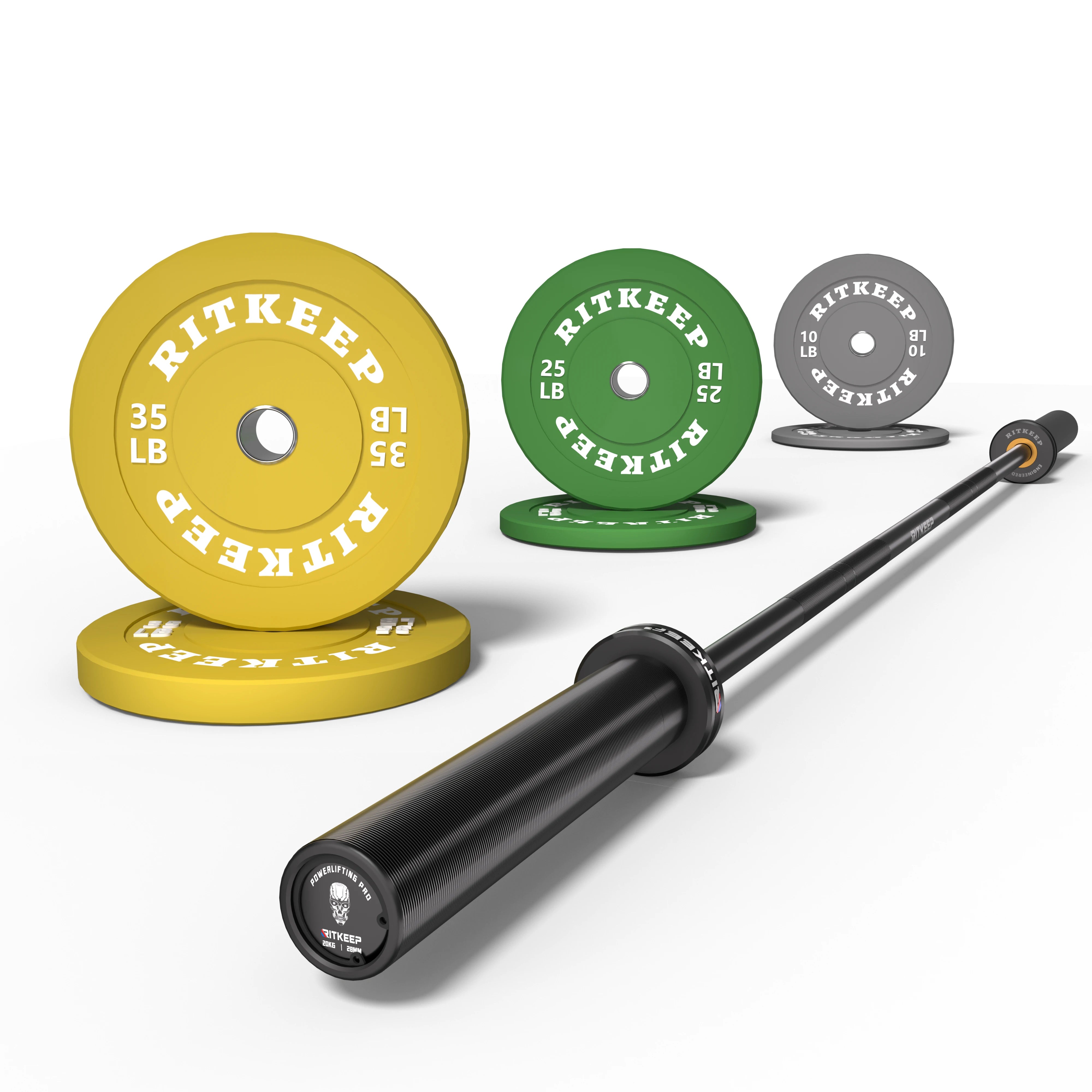 2" Colored Bumper Weight Plate Set & Olympic Barbell Package