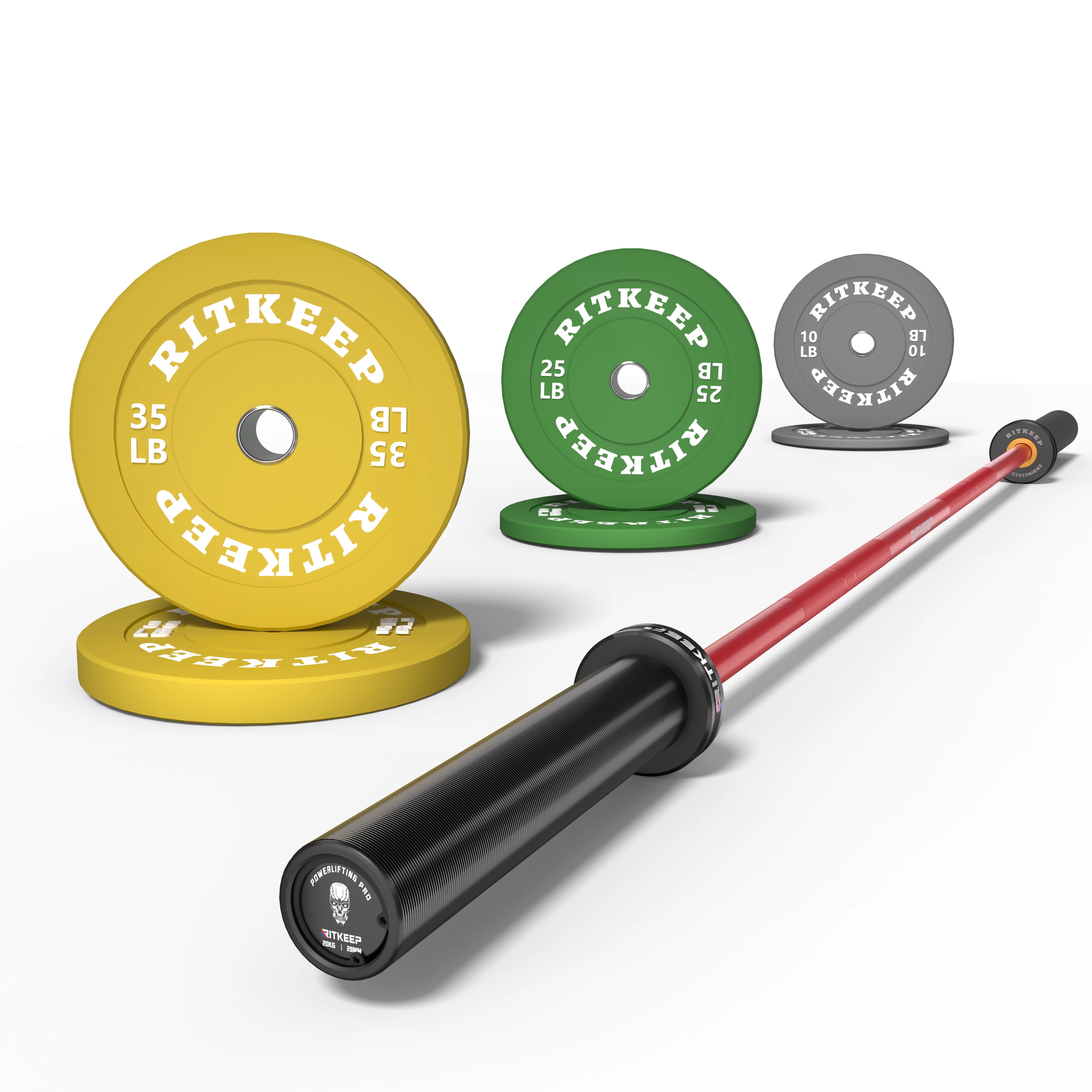 2" Colored Bumper Weight Plate Set & Olympic Barbell Package