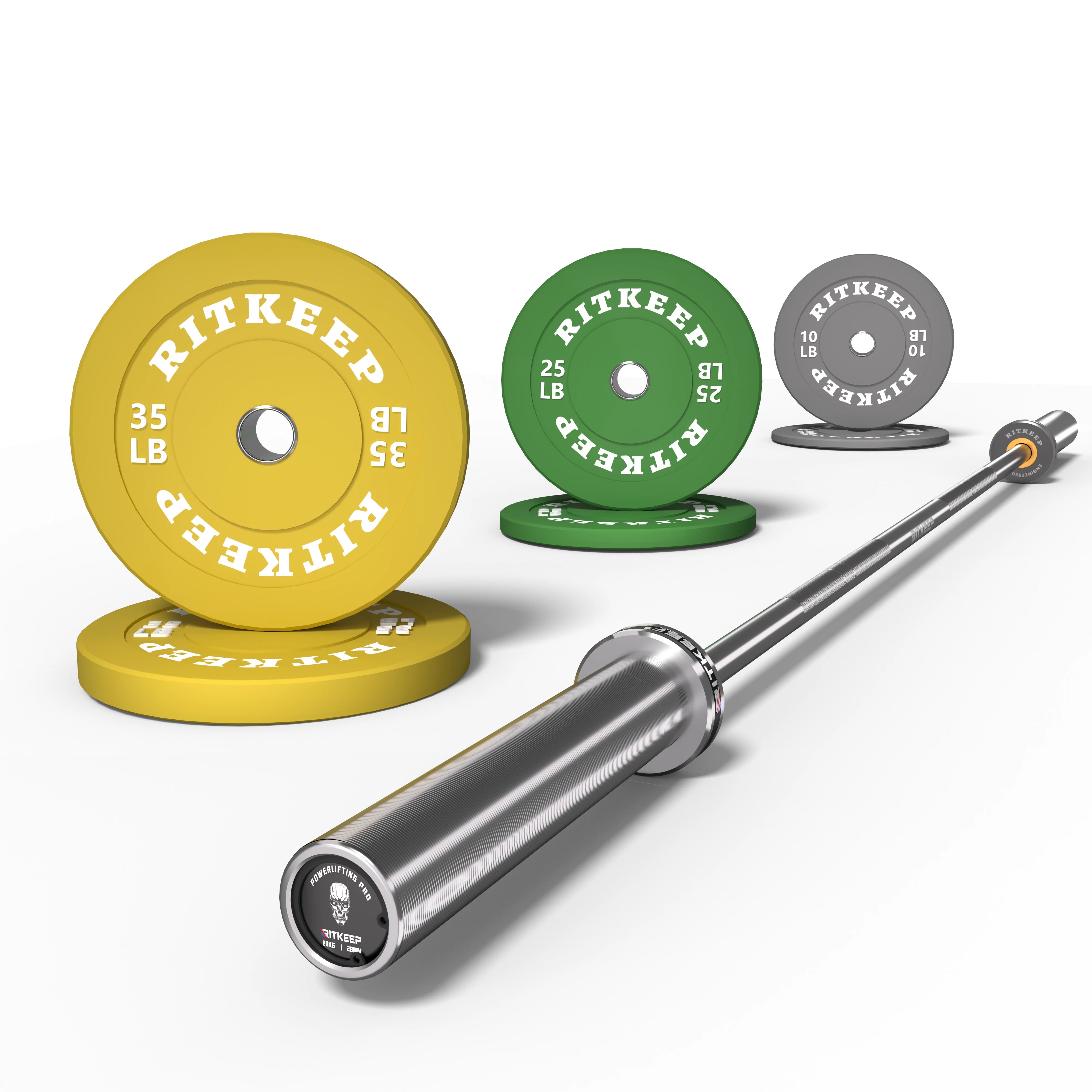 2" Colored Bumper Weight Plate Set & Olympic Barbell Package