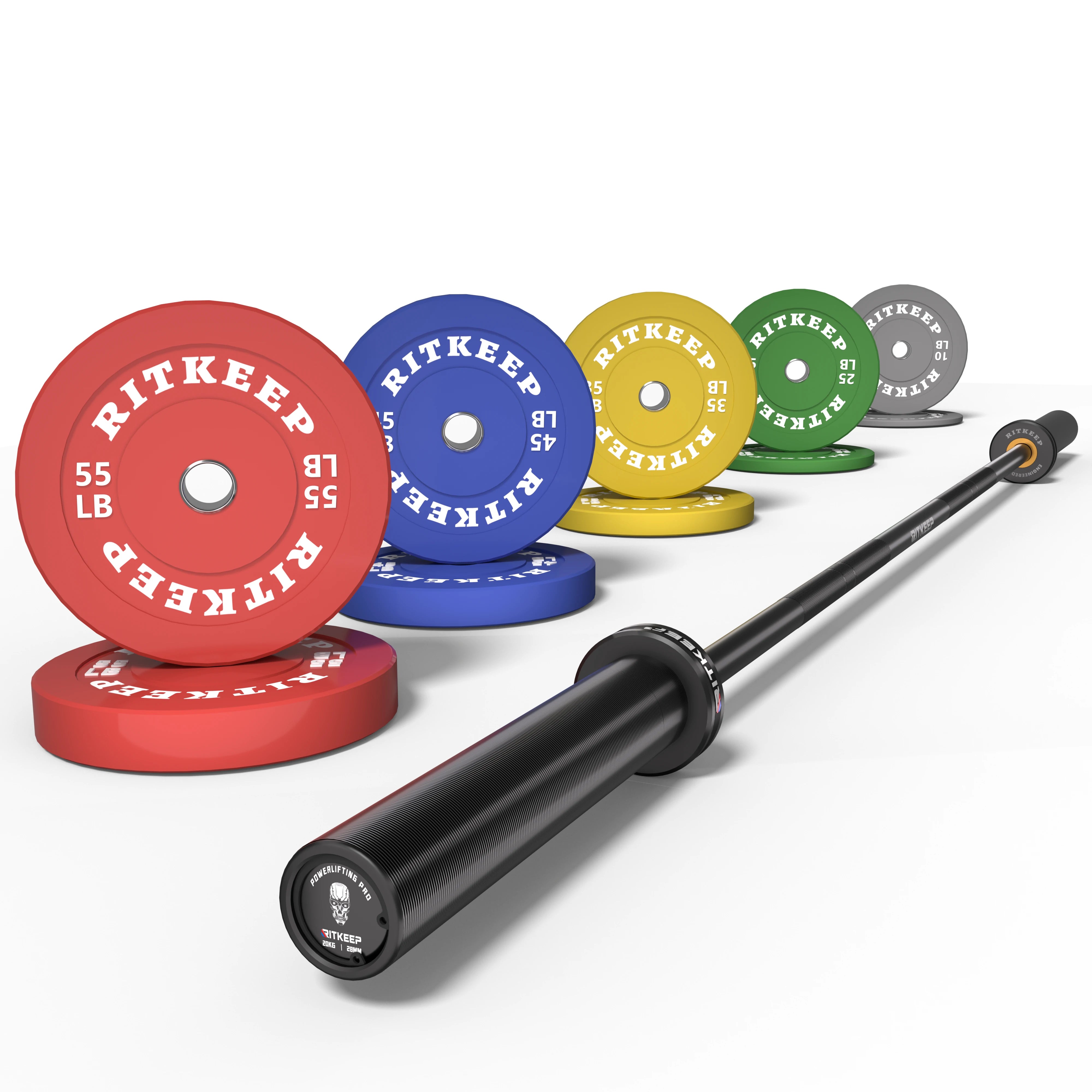 2" Colored Bumper Weight Plate Set & Olympic Barbell Package