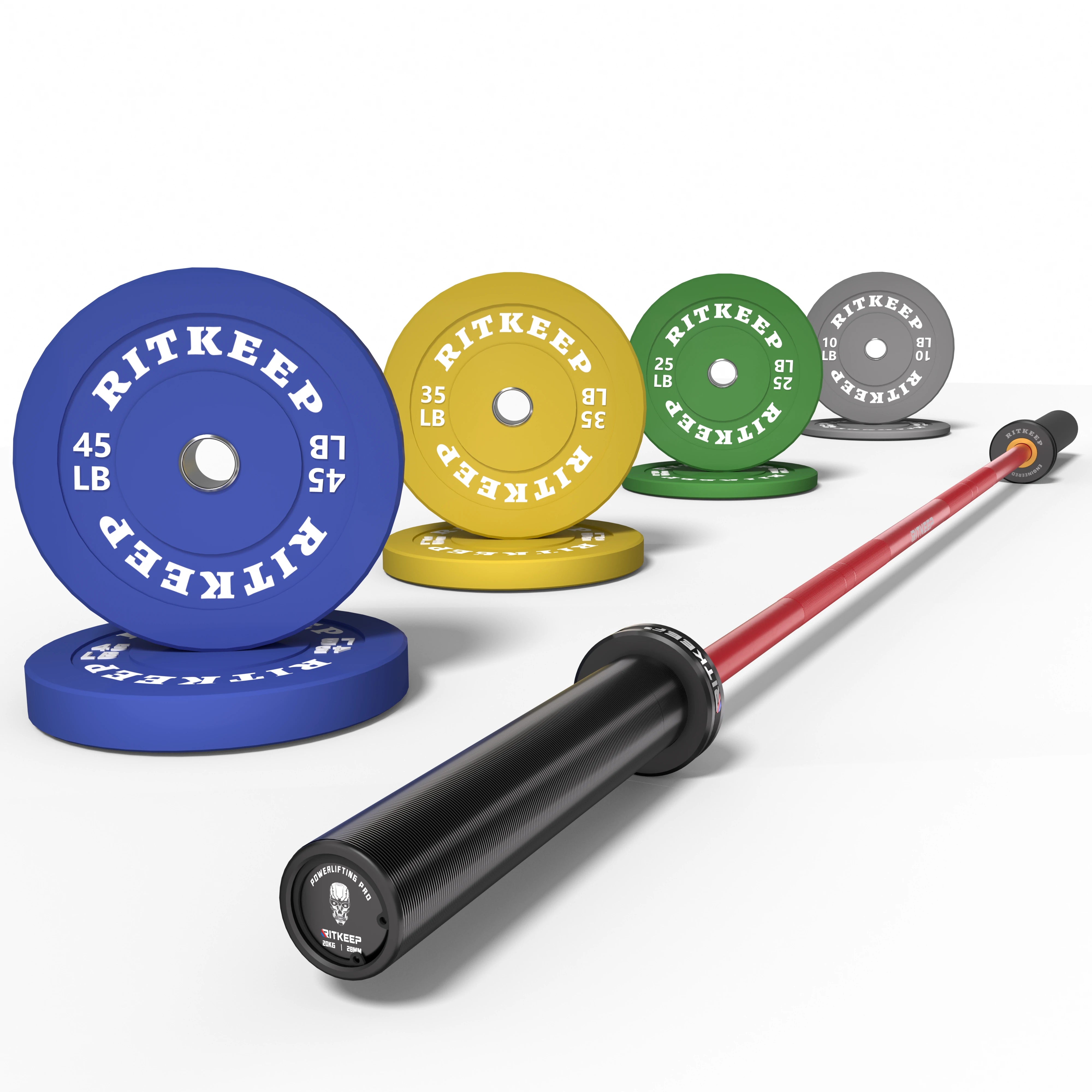 2" Colored Bumper Weight Plate Set & Olympic Barbell Package
