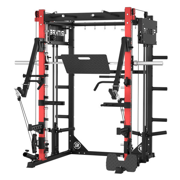 RitKeep PMAX 4750 dual Plate Loaded all in one Smith Machine in red.