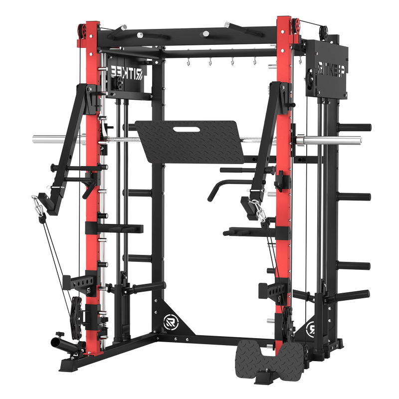 RitKeep PMAX 4750 dual Plate Loaded all in one Smith Machine in red.