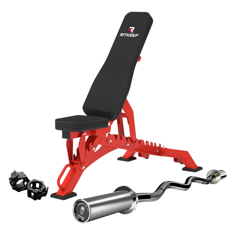 4ft Olympic EZ Curl Bar & Weight Bench Package