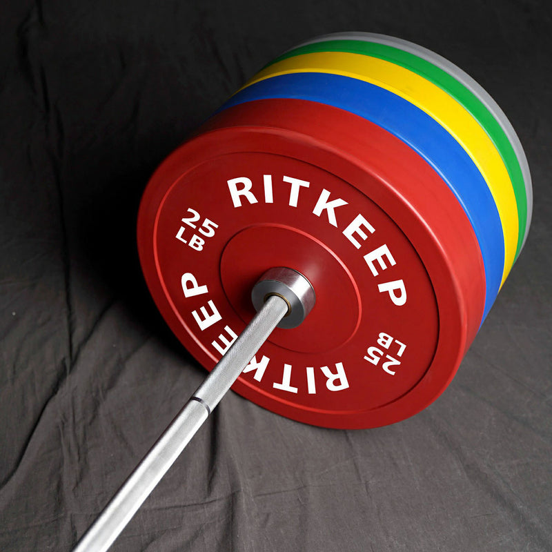 2" Colored Bumper Weight Plate Set & Olympic Barbell Package