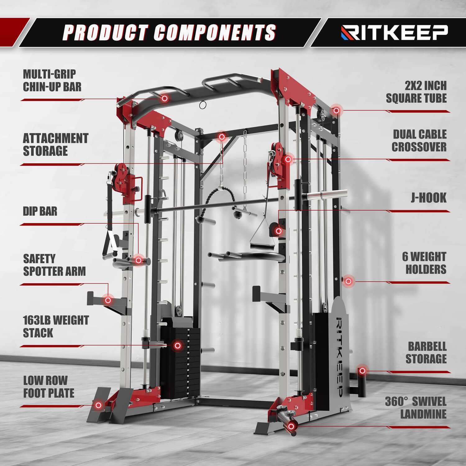 PMAX 5600 Home Gym Smith Machine | 326LB Weight Stack | RitKeep Fitness