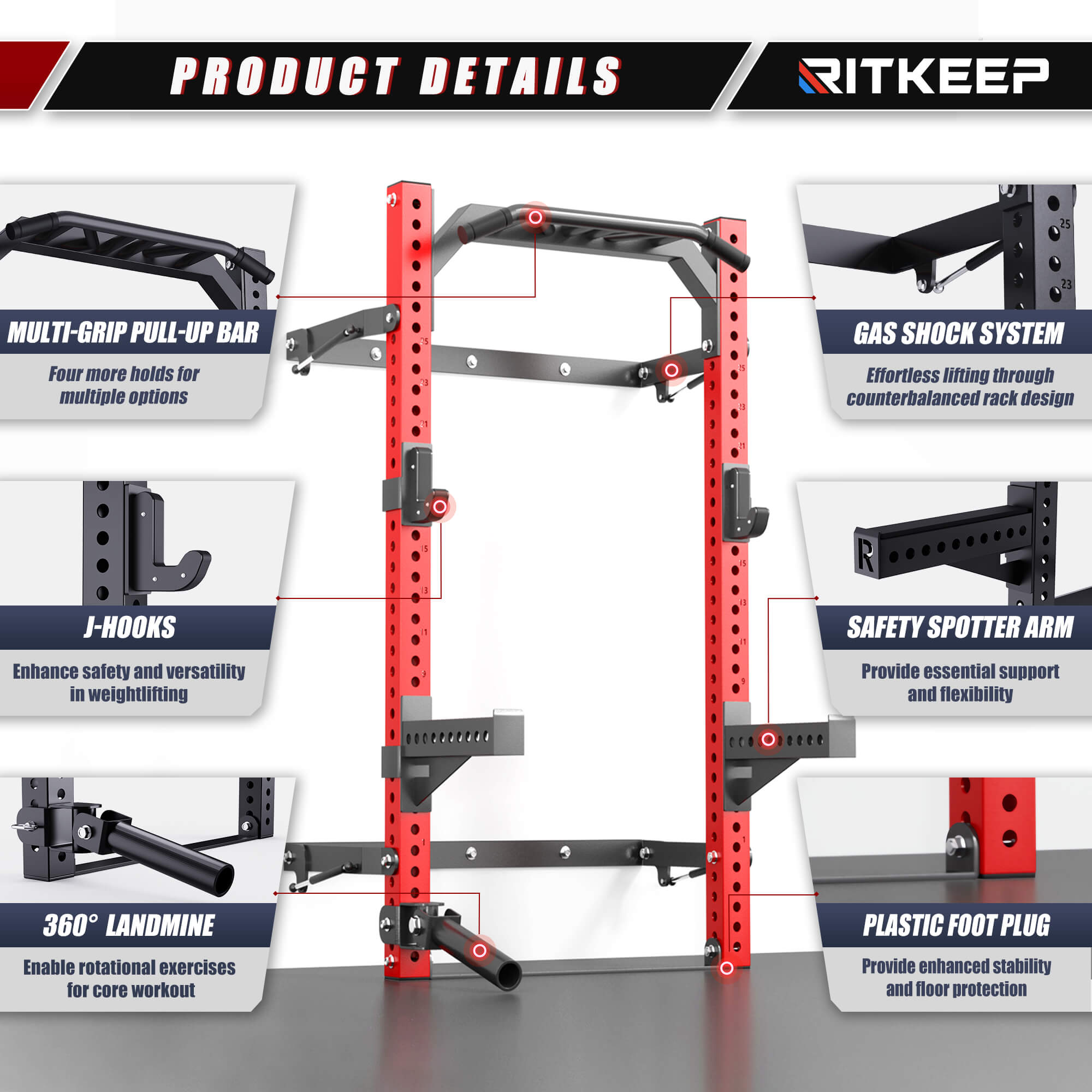 SR-3550 Wall Mount Folding Squat Rack With Pull-Up Bar | RitKeep ...
