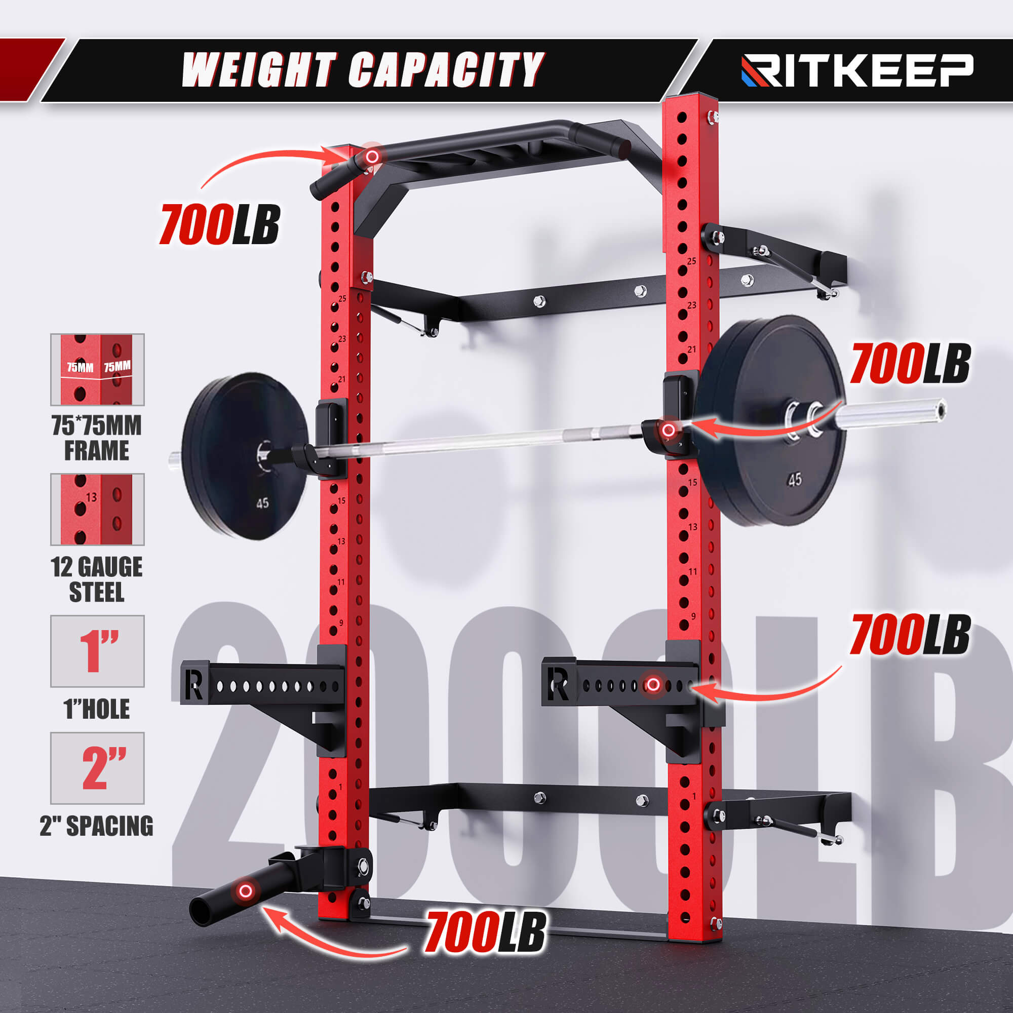 SR-3550 Wall Mount Folding Squat Rack With Pull-Up Bar | RitKeep ...