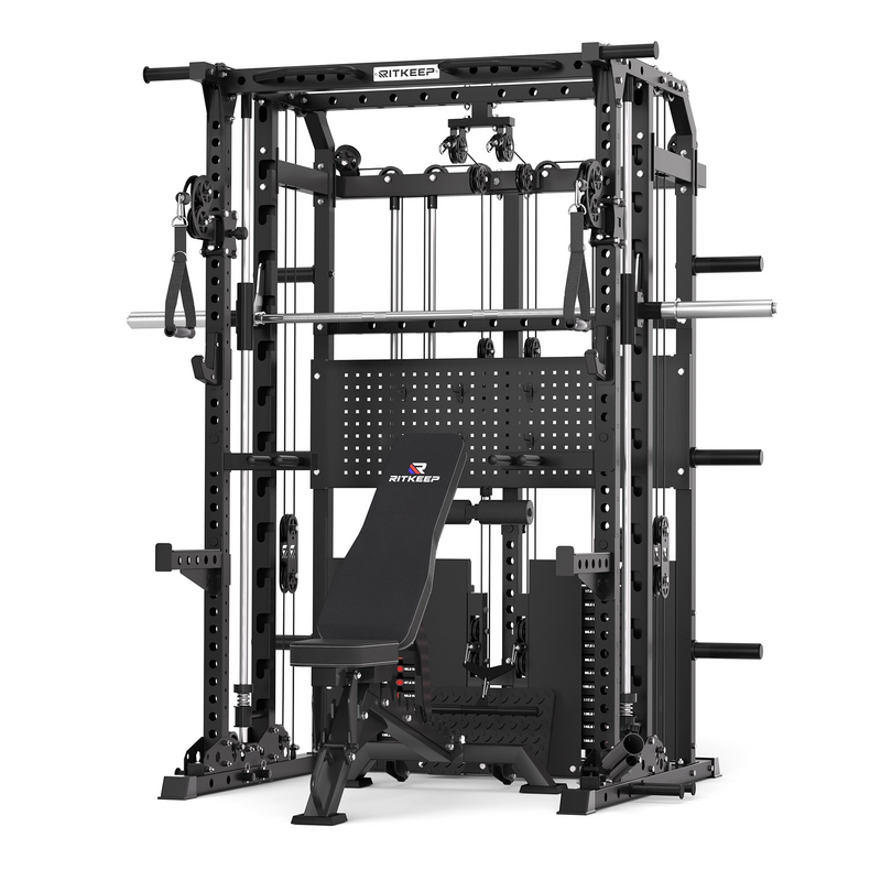 RitKeep ANVIL S1 all-in-one Smith machine with dual 155 lb weight stacks in black.