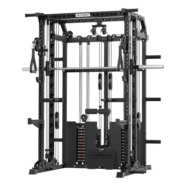 RitKeep ANVIL S1 all-in-one Smith machine with dual 155 lb weight stacks in black.