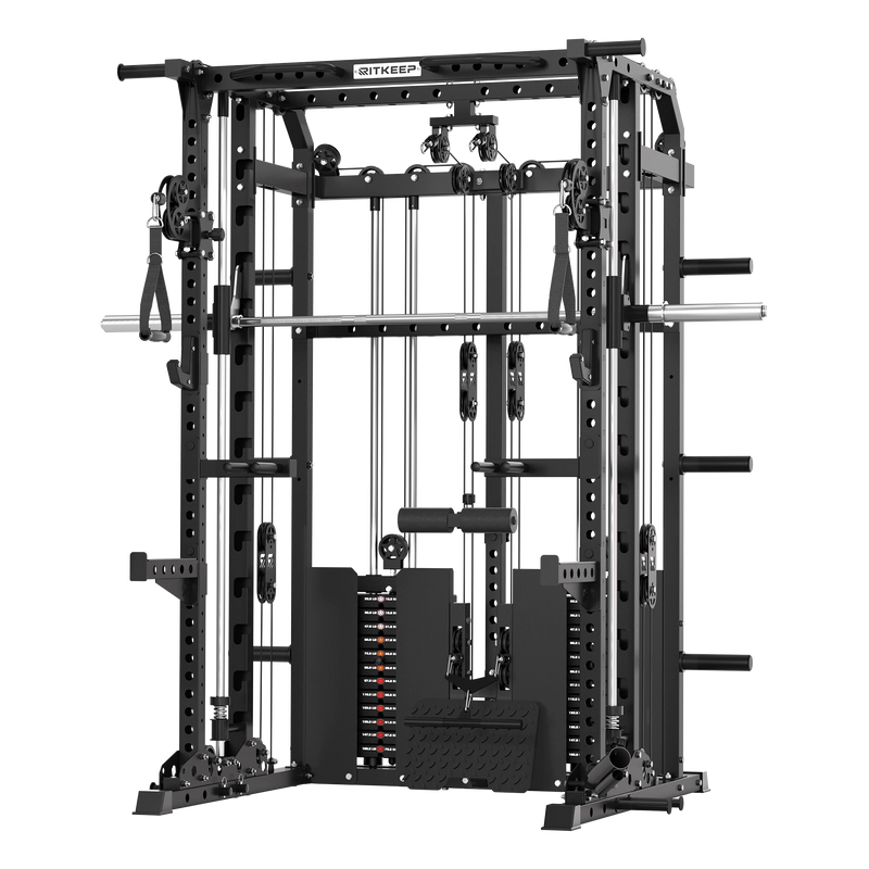 RitKeep ANVIL S1 all-in-one Smith machine with dual 155 lb weight stacks in black.
