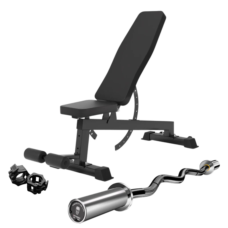 4ft Olympic EZ Curl Bar & Weight Bench Package