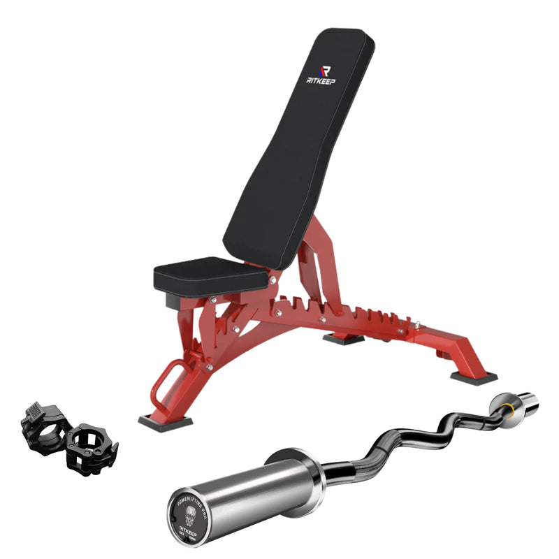 4ft Olympic EZ Curl Bar & Weight Bench Package