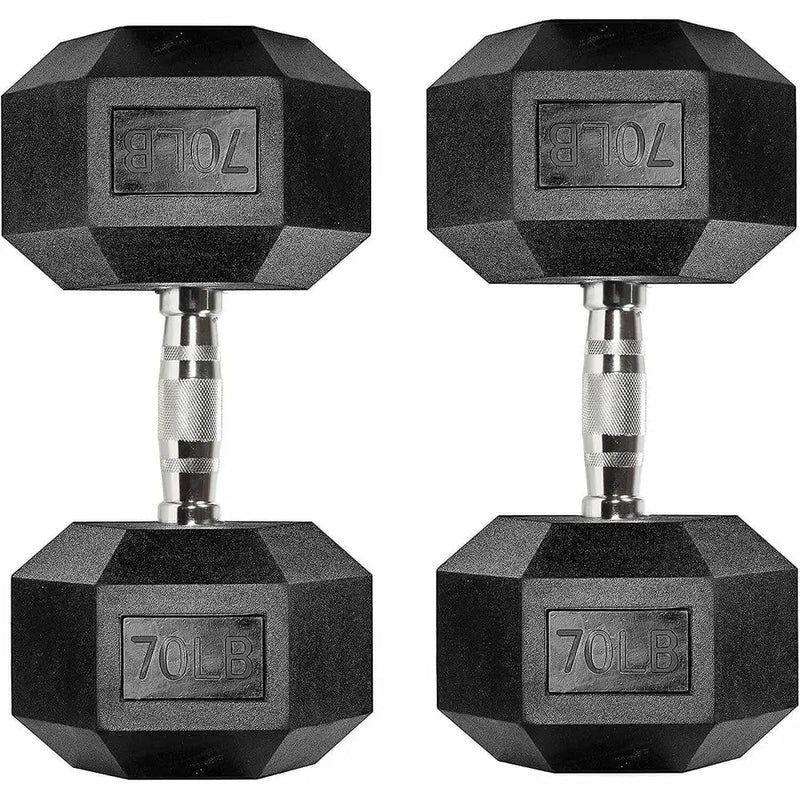 RitKeep 70lb Six-sided Rubber Coated Hex Dumbbell Sets